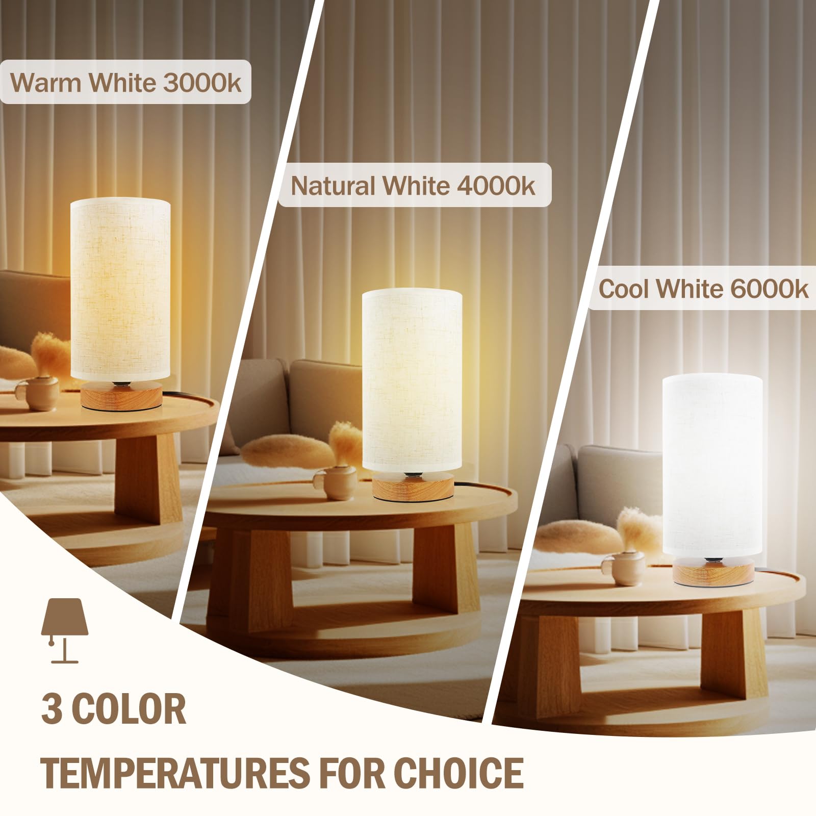 SEENSINY bedside lamp with round shade demonstrates easy color temperature control for flexible lighting.