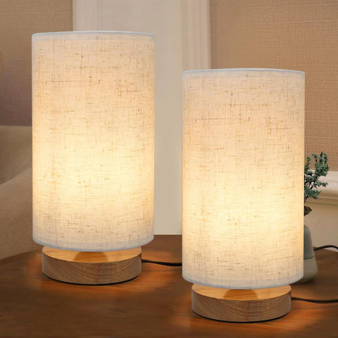 SEENSINY table lamp with round linen shade for a warm bedroom ambiance.