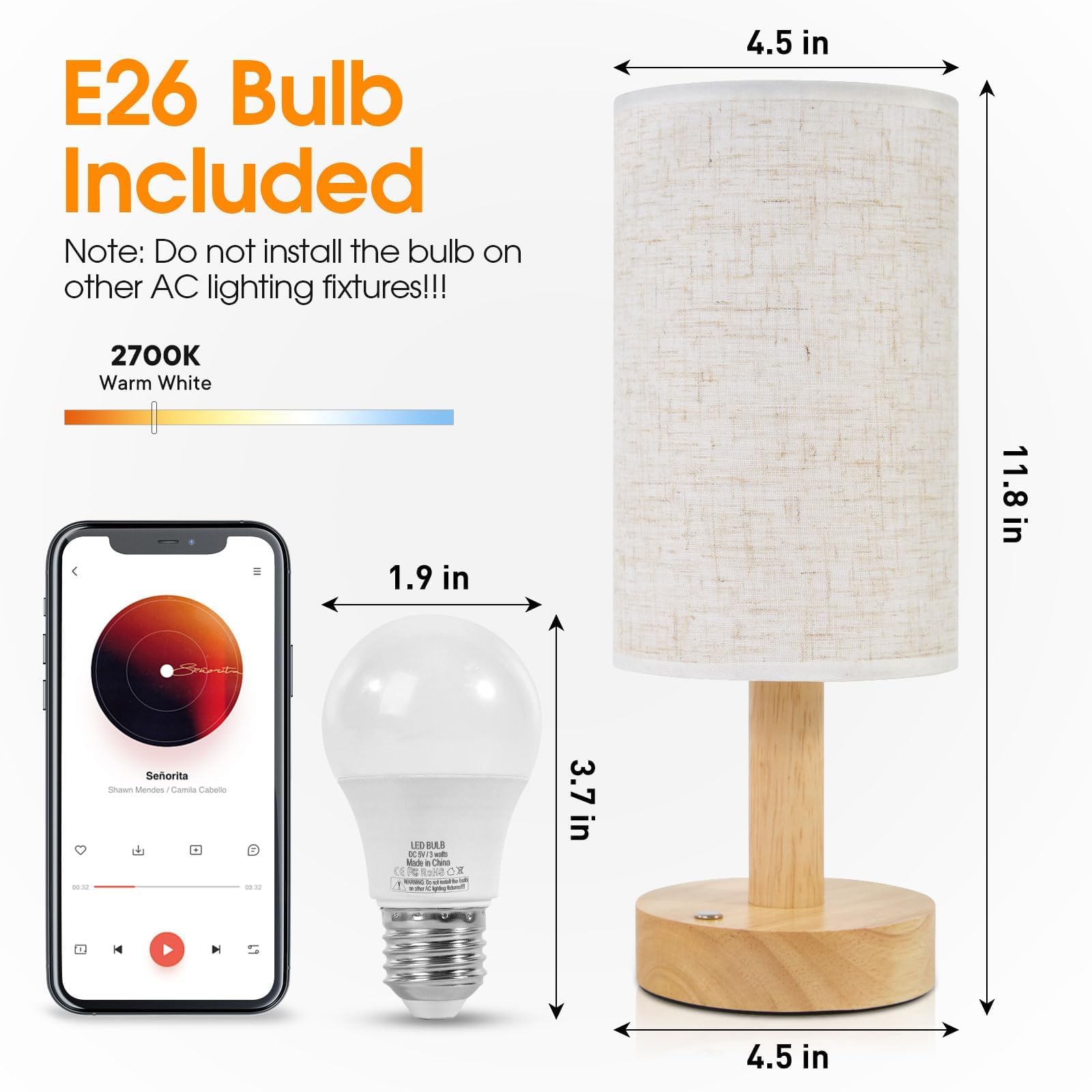SEENSINY included 3W A55 bulb delivers a warm glow right away.