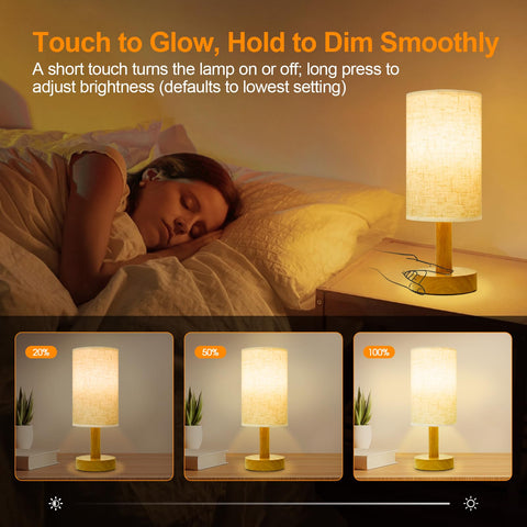 SEENSINY bedside lamp shows wood base and linen shade in a warm glow.