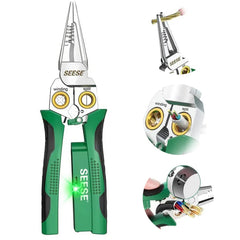 SEESE 8-in-1 wire stripper close-up demonstrates precise stripping for clean connections.