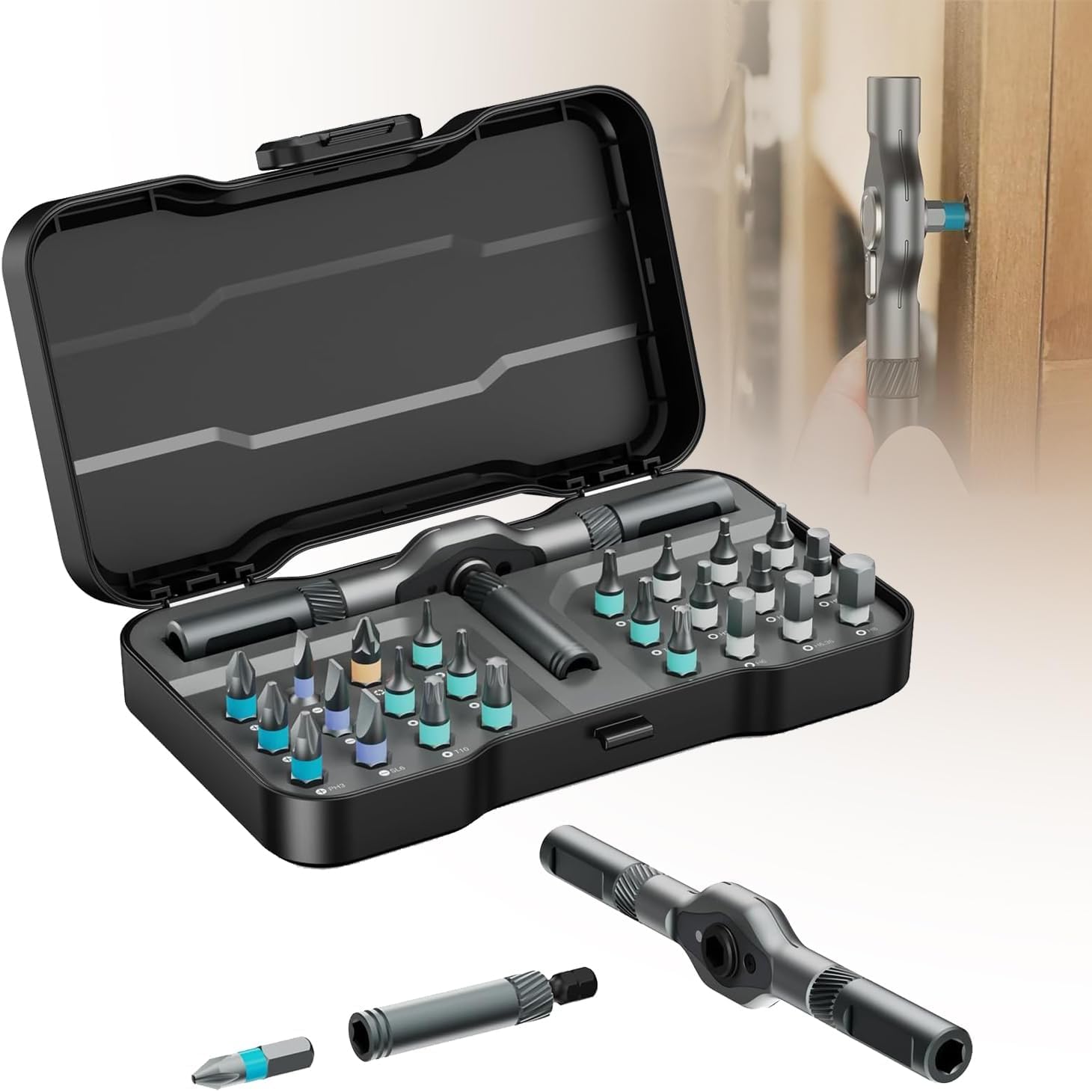 SEESE ratchet magnetic screwdriver set with 24 bits for versatile furniture assembly