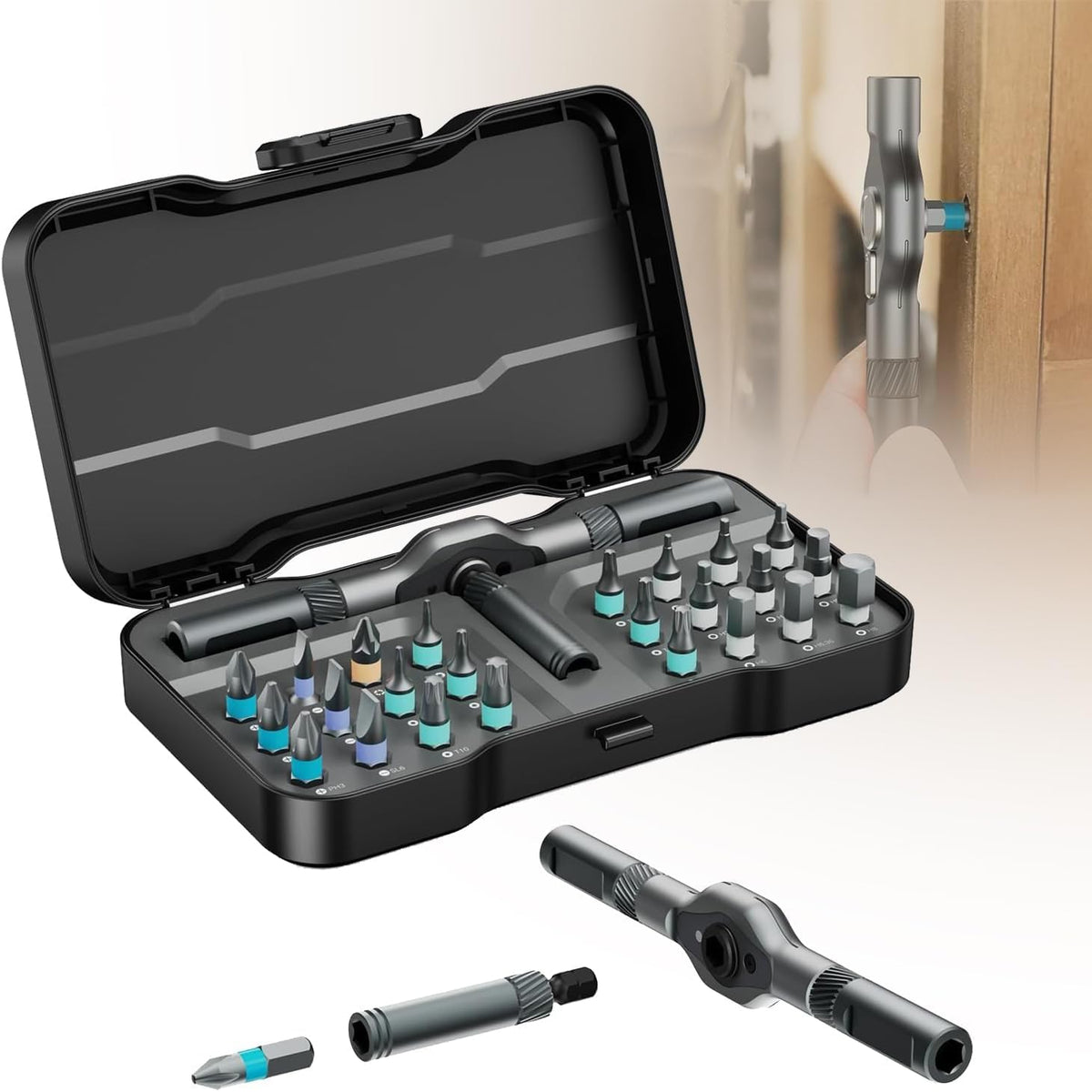 SEESE ratchet magnetic screwdriver set with 24 bits for versatile furniture assembly