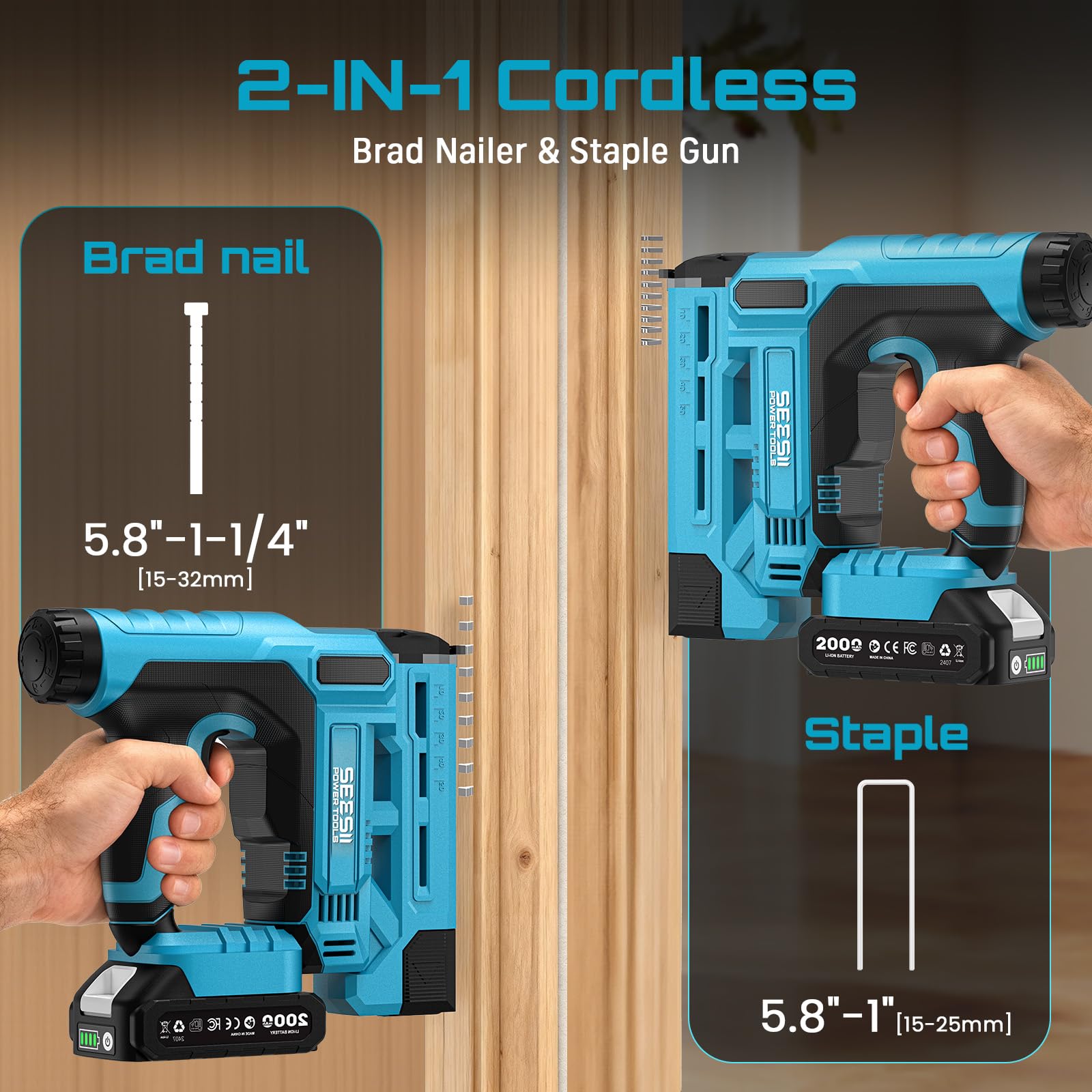 Seesii 20V cordless nail gun kit with two batteries for extended sessions