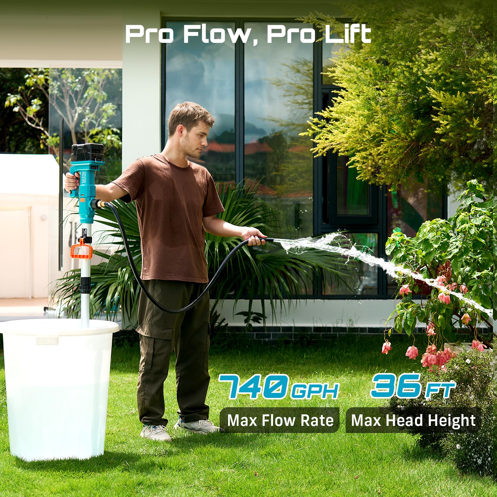 SEESII 21V portable sump pump demonstrates high-power operation on the go.
