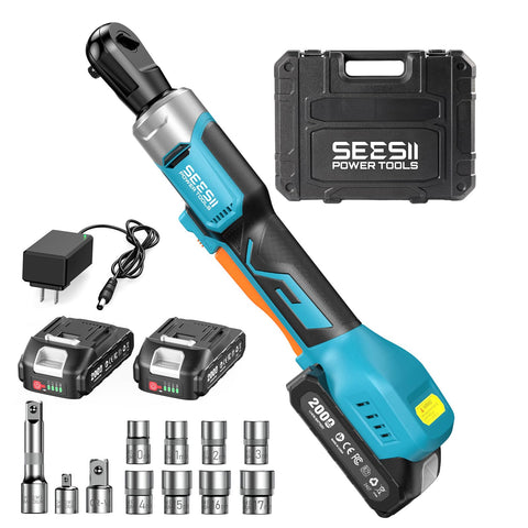 Seesii 3/8-inch cordless ratchet wrench with compact drive head for tight spots.