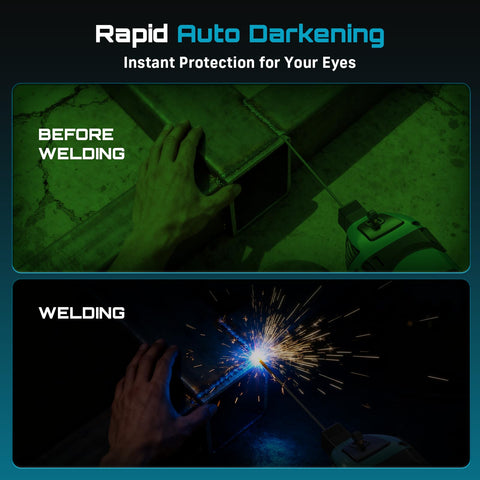 Seesii auto-darkening goggles protect eyes during welding tasks.