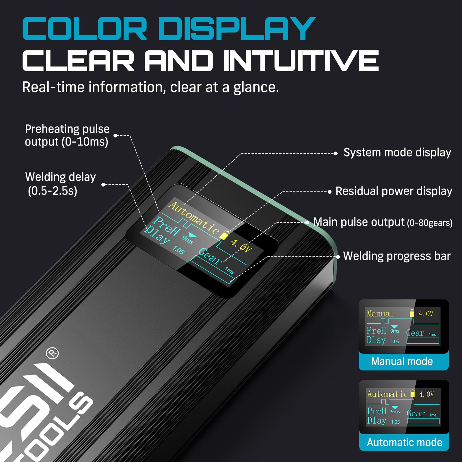 SEESII battery spot welder display panel shows real time settings