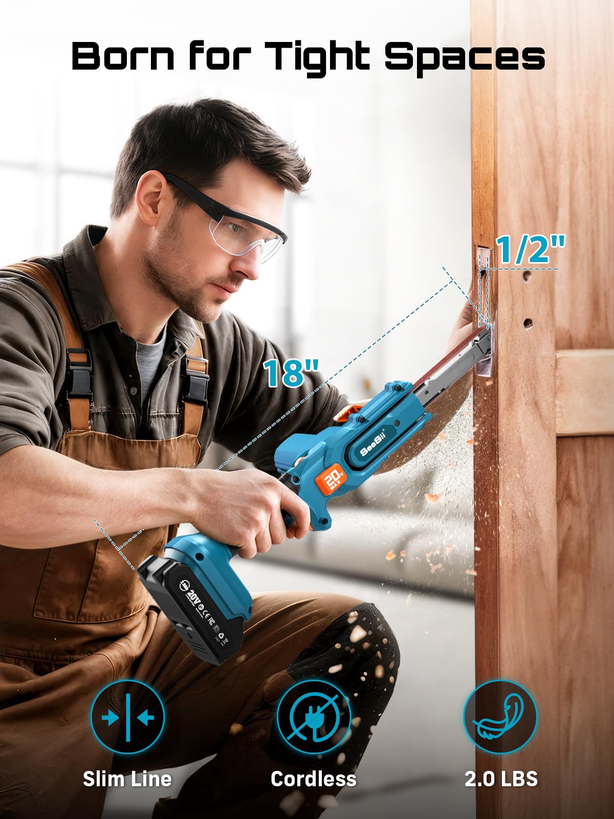 Seesii belt sander demonstrates six-speed control for versatile finishing.