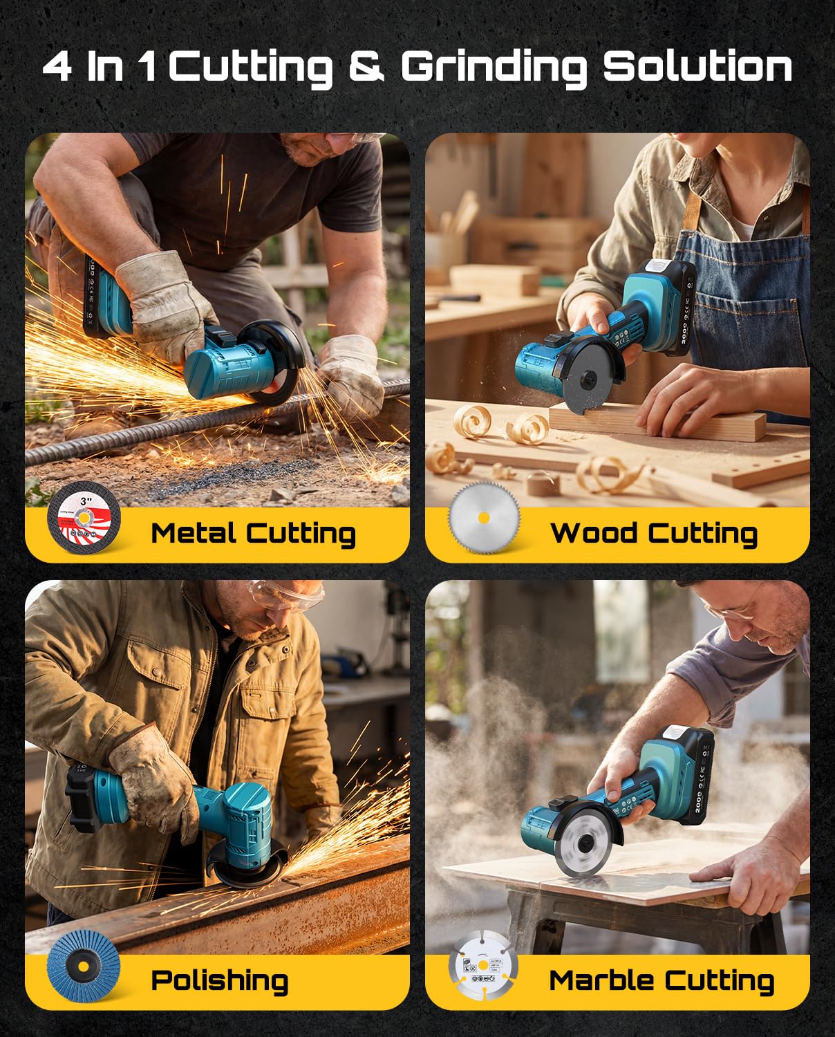 Seesii all-in-one kit includes blades for concrete, metal, and wood.