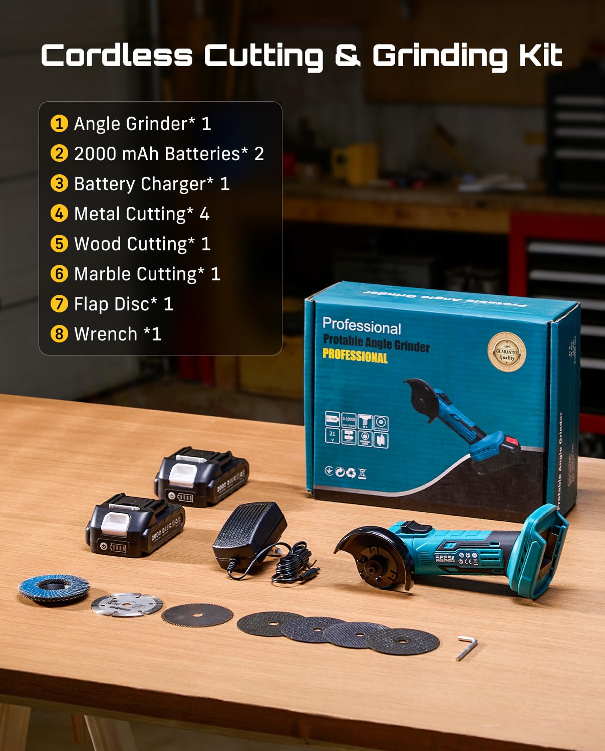 Seesii portable cordless grinder for indoor and outdoor projects.