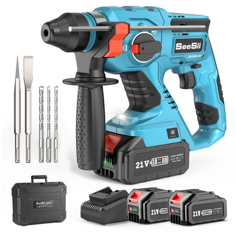 Seesii cordless SDS-Plus rotary hammer drill for concrete, high impact energy for tough masonry tasks.