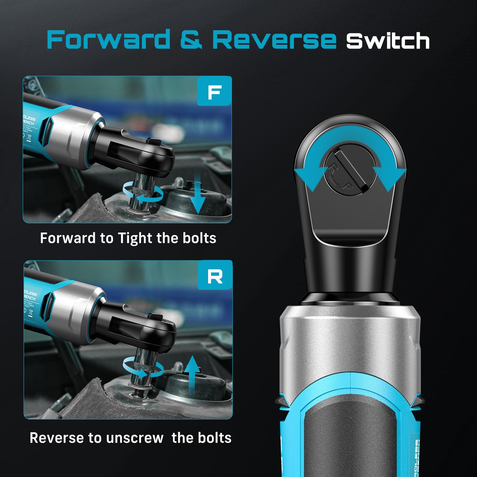 Seesii forward/reverse switch with safety lock prevents accidental engagement.