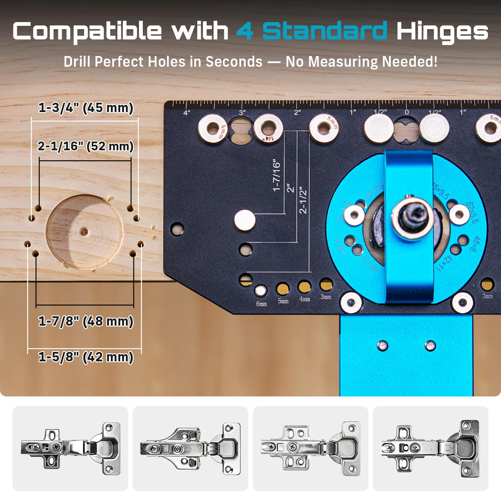 SEESII four-size screw holes fit diverse hinge types for fast, secure mounting.