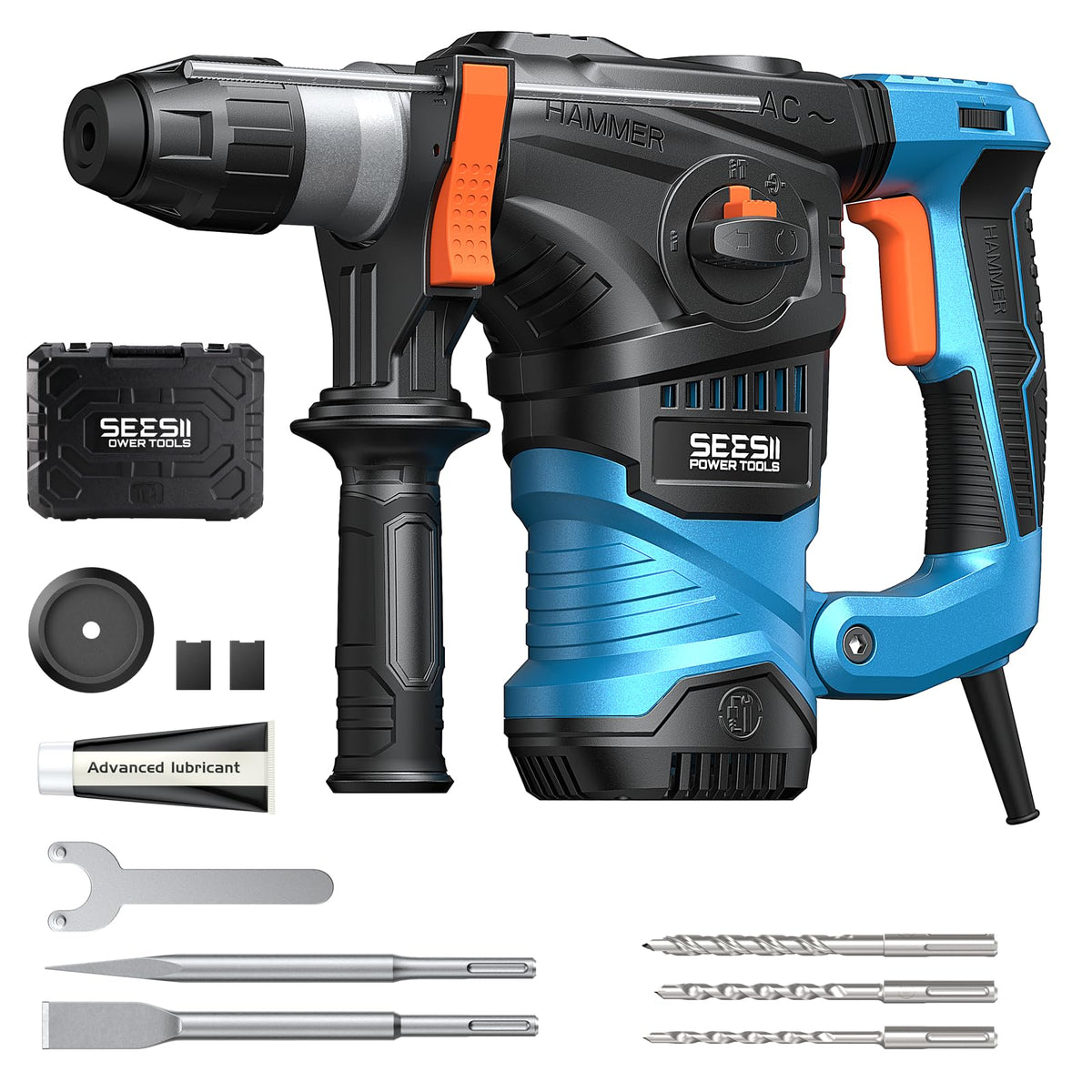 Seesii heavy-duty rotary hammer in use on concrete for fast drilling