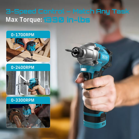 Seesii blue impact driver and drill ready for heavy fastening tasks.