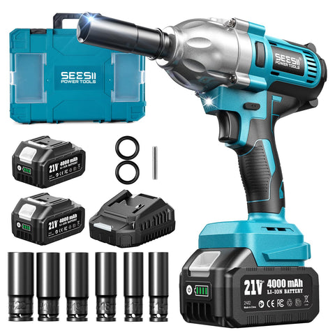 Seesii impact wrench showing 665 ft-lbs torque for heavy bolt work.