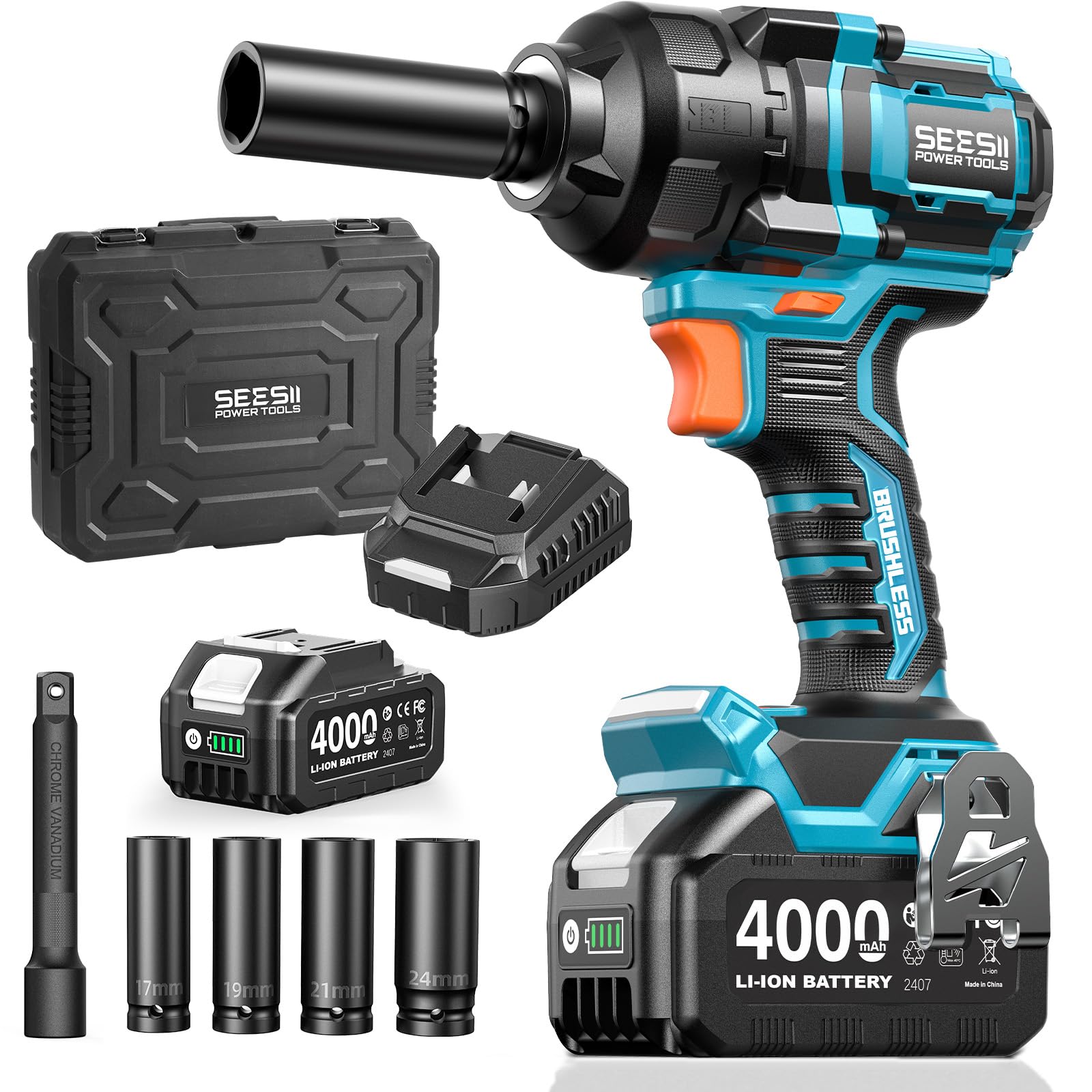 Seesii impact wrench setup for efficient tire changes and DIY projects.