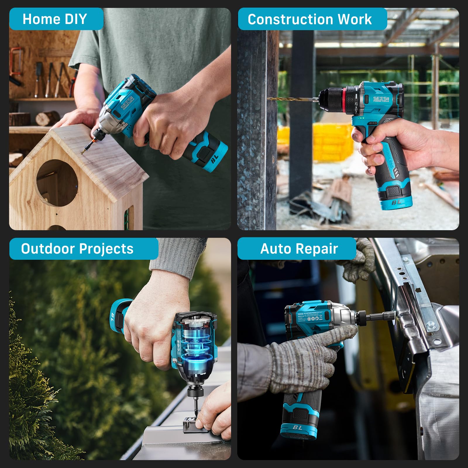 Seesii built-in LED lights illuminate tight spaces during tasks.