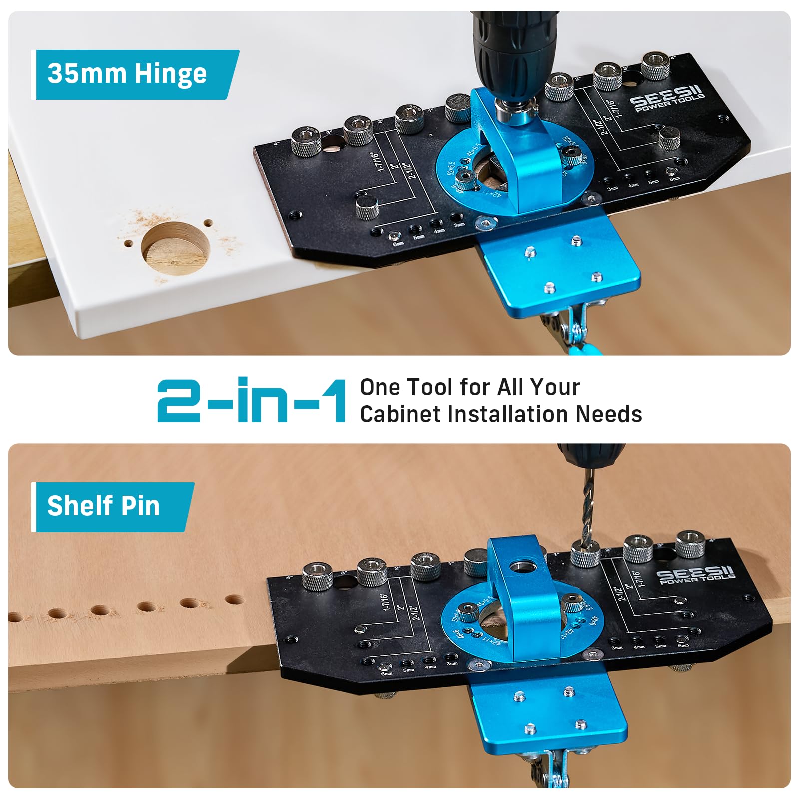 SEESII precision 35mm hinge hole setup enables millimeter accuracy during install.