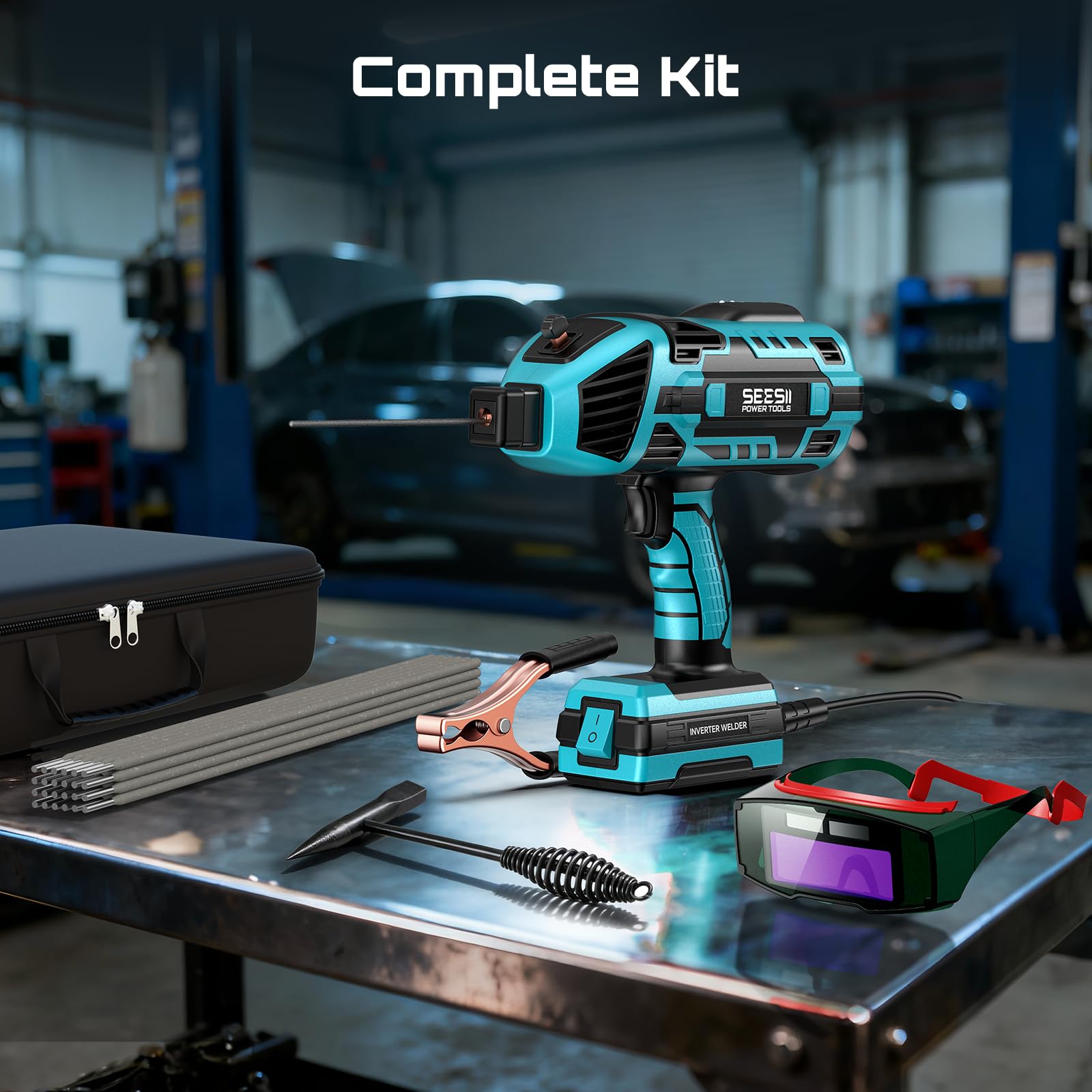 Seesii toolbox keeps welding gear organized for DIY projects.