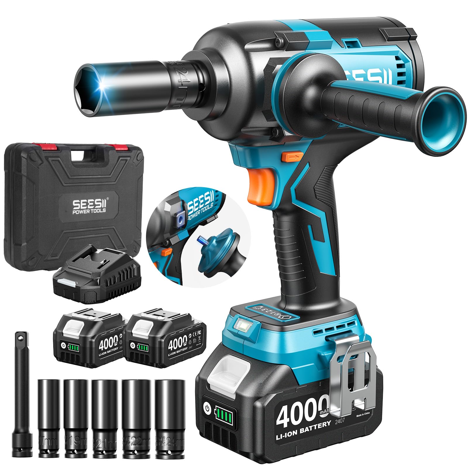 Seesii cordless impact wrench in use for automotive repair and heavy-duty tasks
