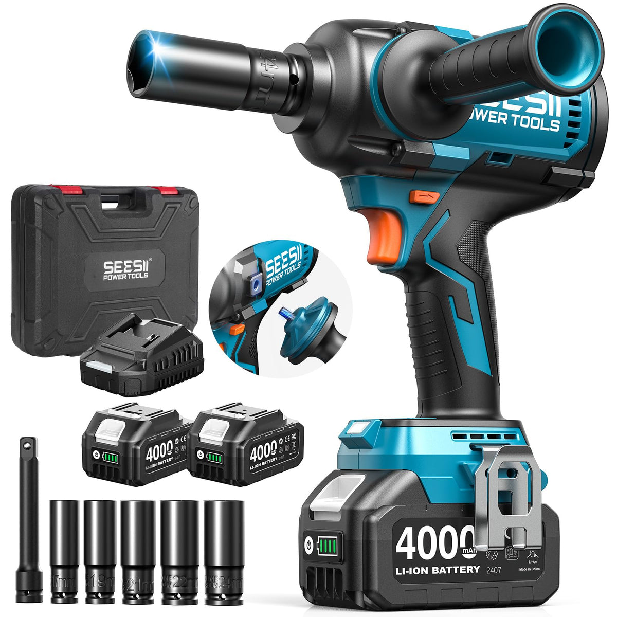 Seesii upgraded impact wrench in action delivering high torque for heavy-duty tasks.