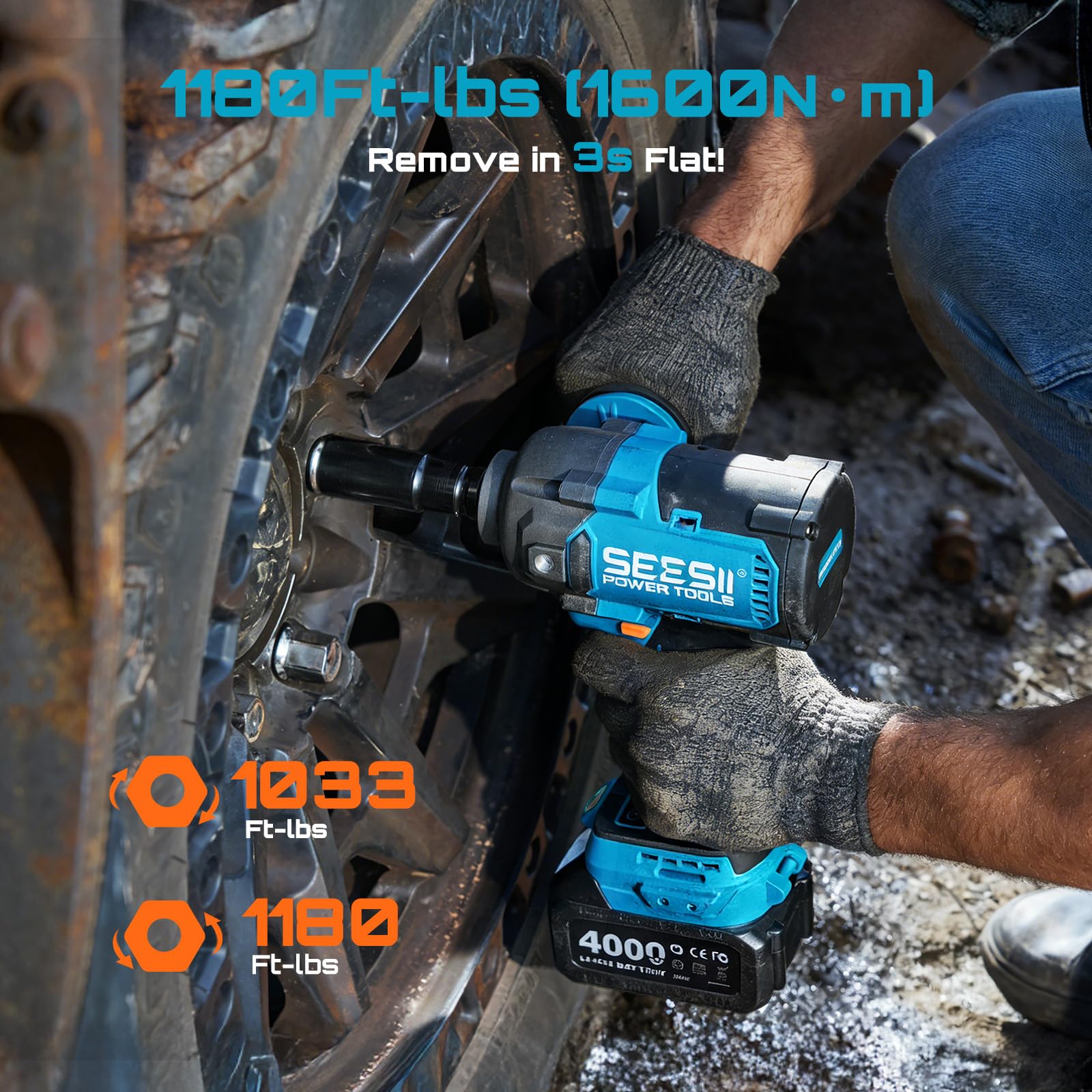 Seesii impact wrench with two-handled D-handle enabling secure high-torque control.