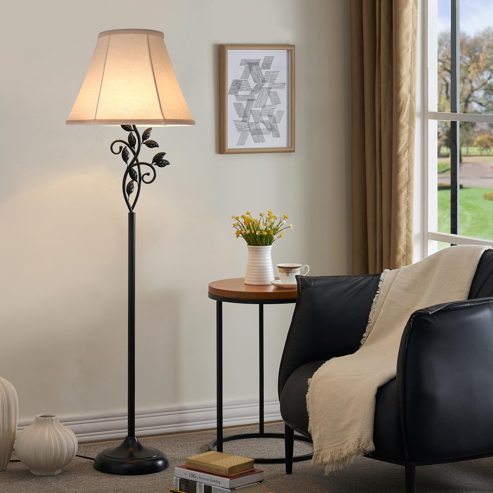 SEEYUAN KD shades add a calm white glow to living room lamps.