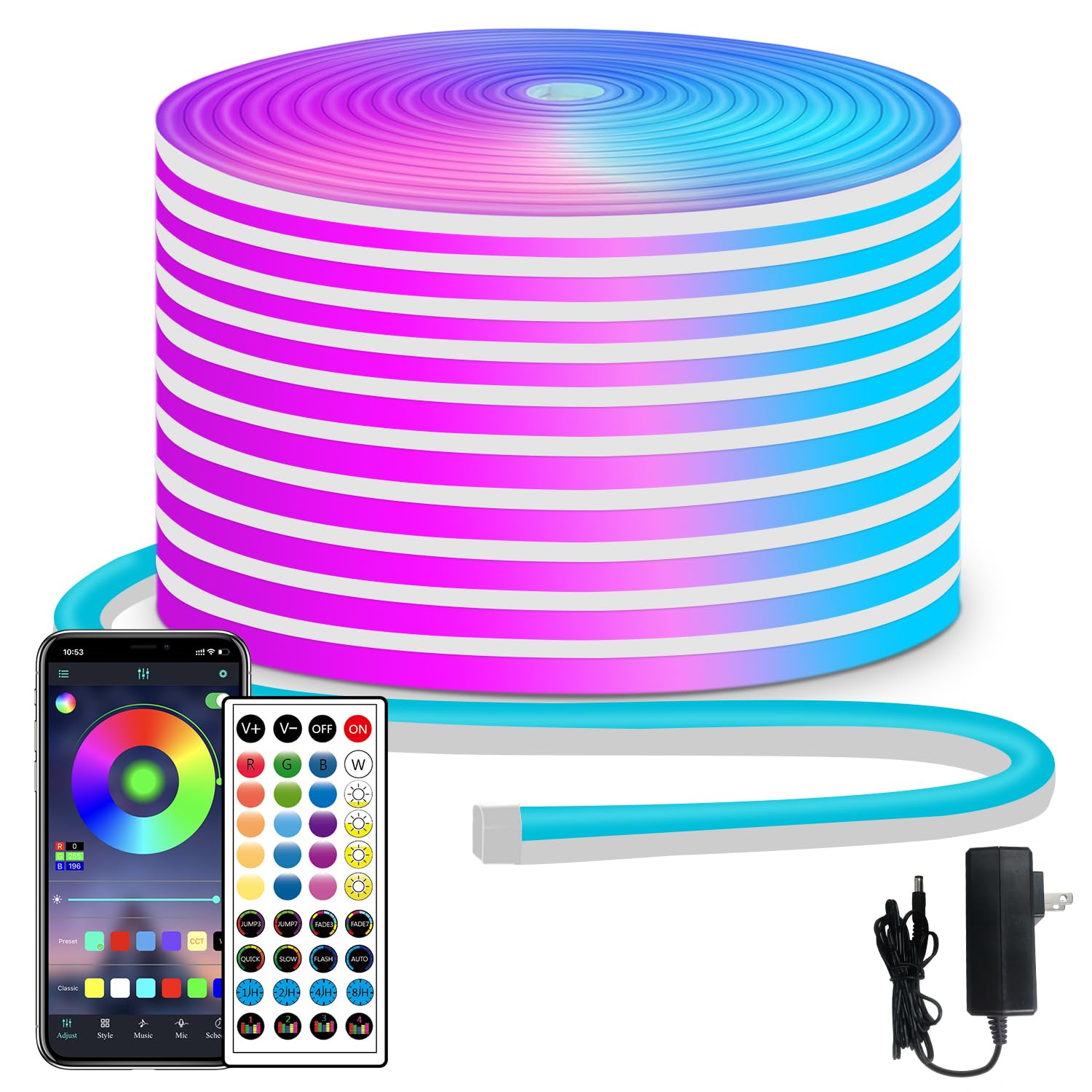 Segrass 50ft RGB LED neon rope light for vibrant bedroom decor
