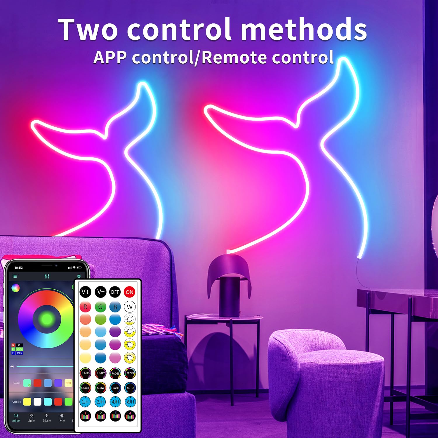 Segrass neon strip with remote control for easy color changes