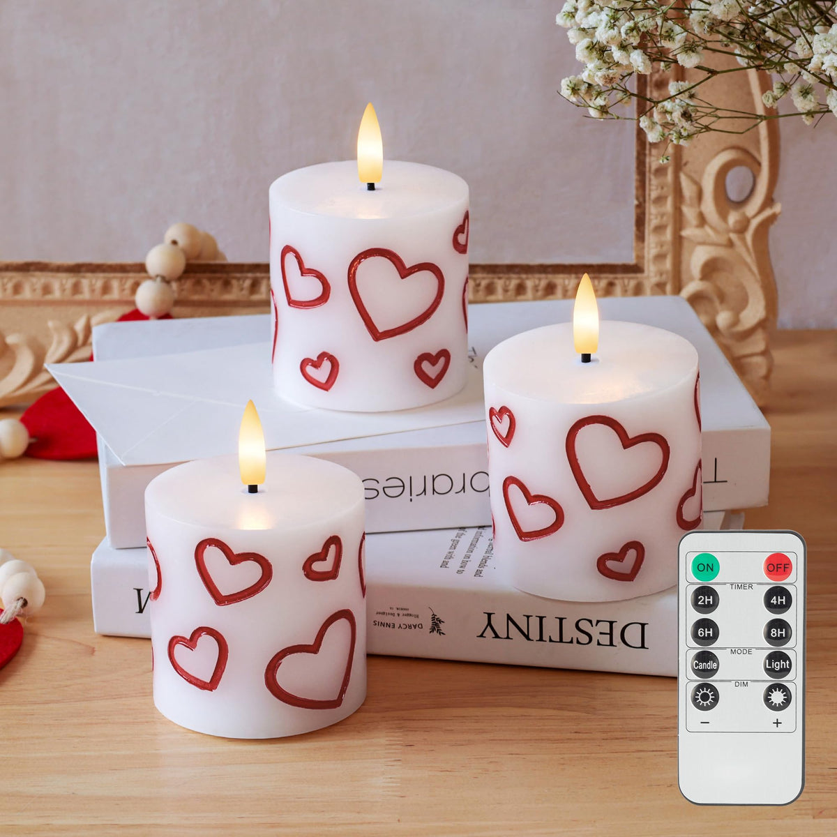 SEHNSY valentine-day flameless pillar candle with heart design for romantic ambience.