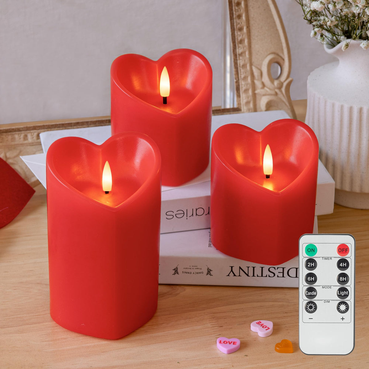 SEHNSY Valentine heart flameless candle with remote for safe, romantic table illumination