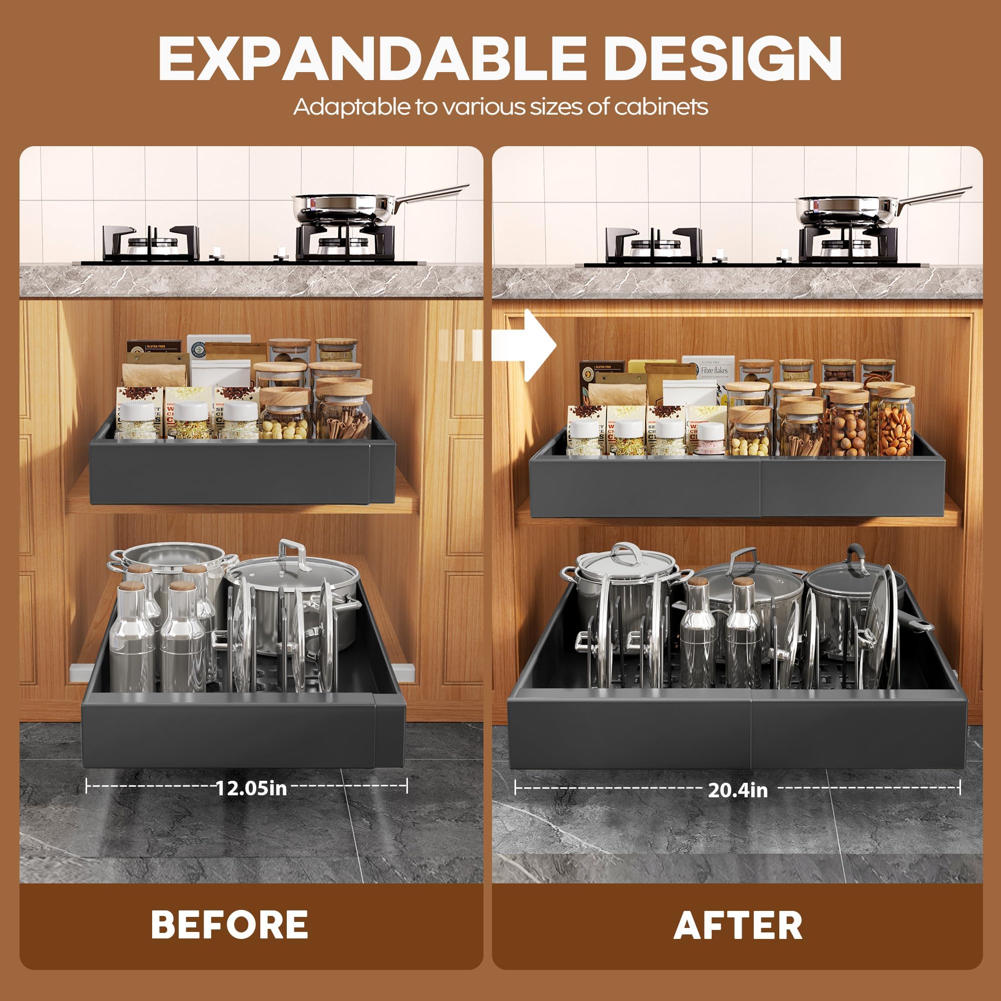 Seinloes heavy-duty metal with three rails for strong, smooth sliding.