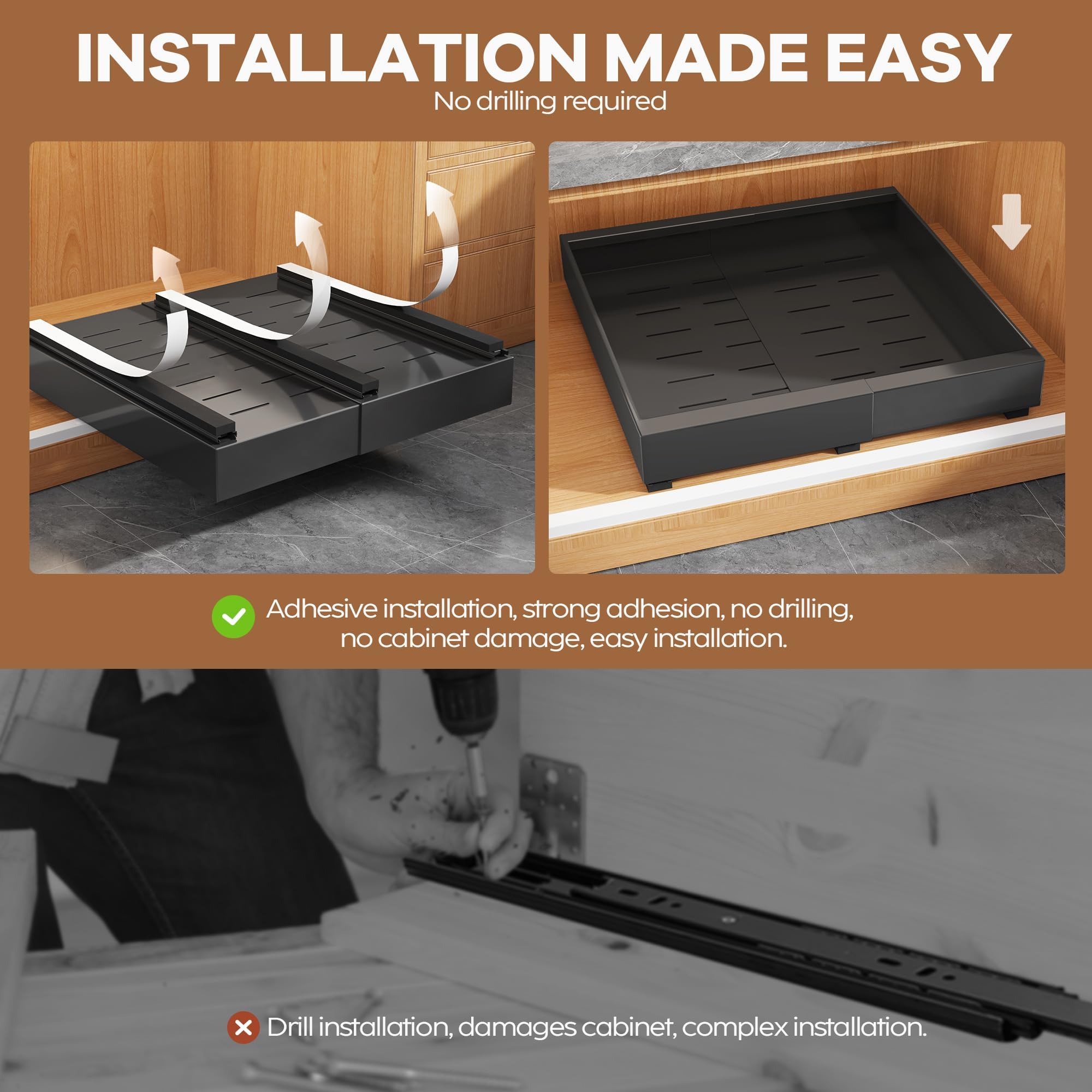 Seinloes pull-out design provides easy access to back-of-cabinet items.