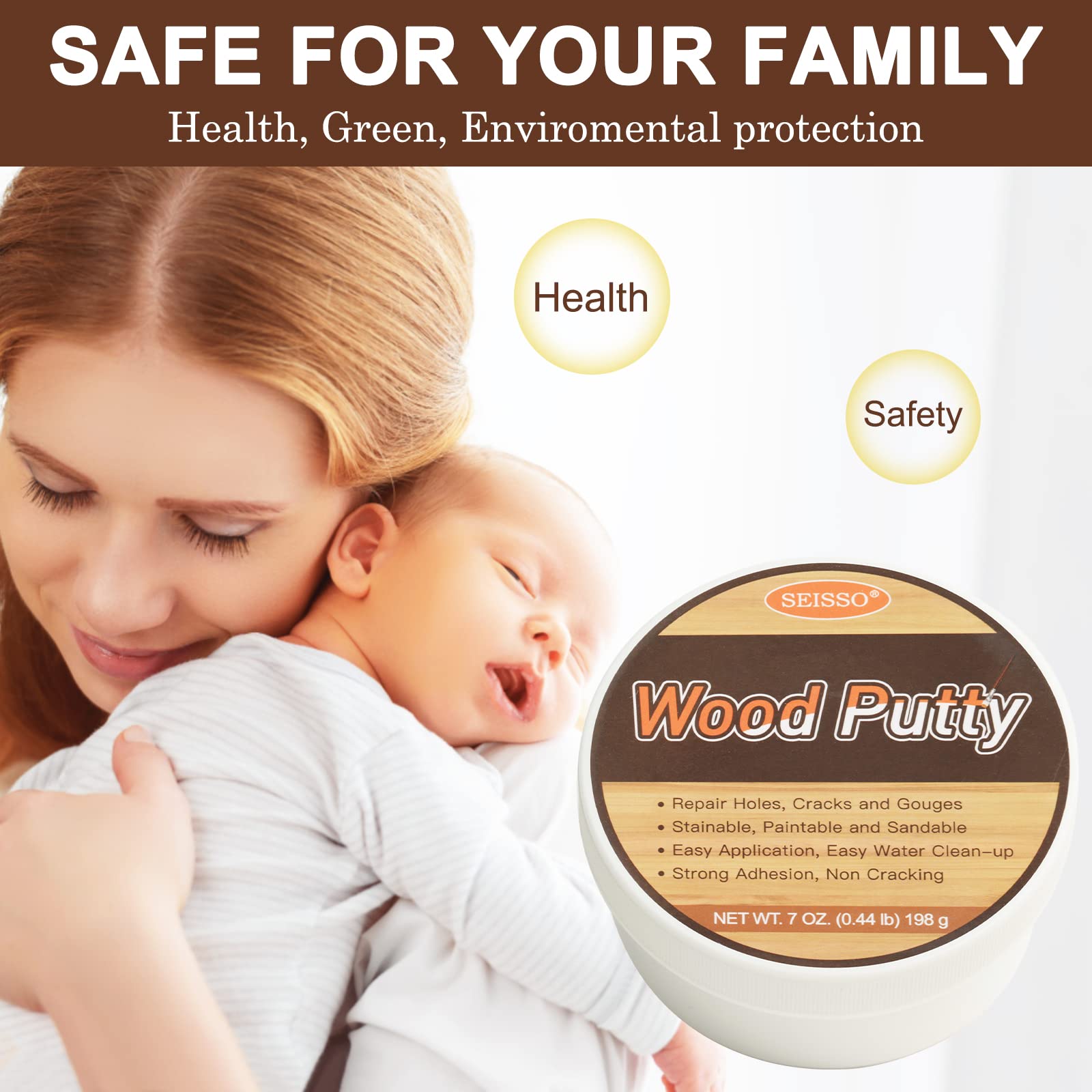 SEISSO Wood Putty repairs scratches and holes on wood surfaces.