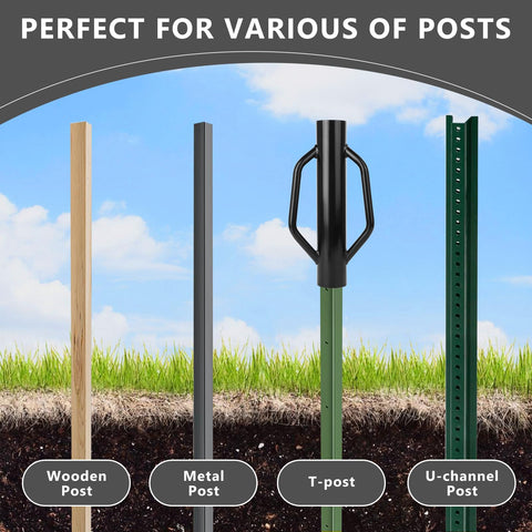 Sekcen fence post driver dimensions show 17-inch length for reach and depth.