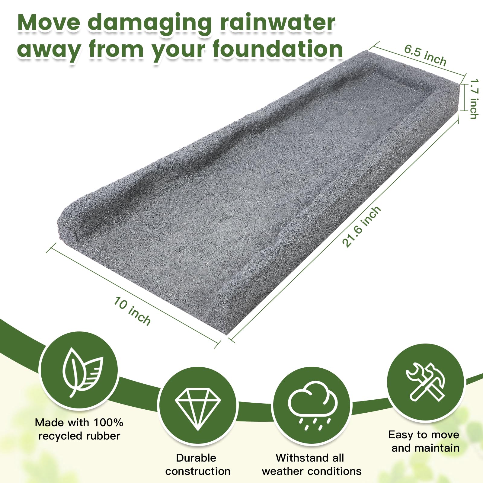 Sekcen rubber downspout splash block front view helps prevent mud splatter around the home.