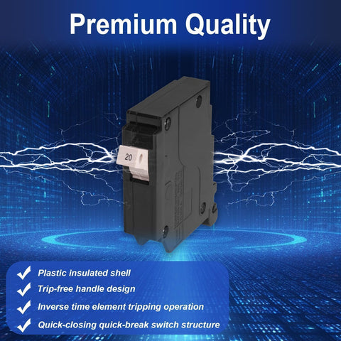 Sekelo 20A 1-pole breaker warranty and reliability messaging.