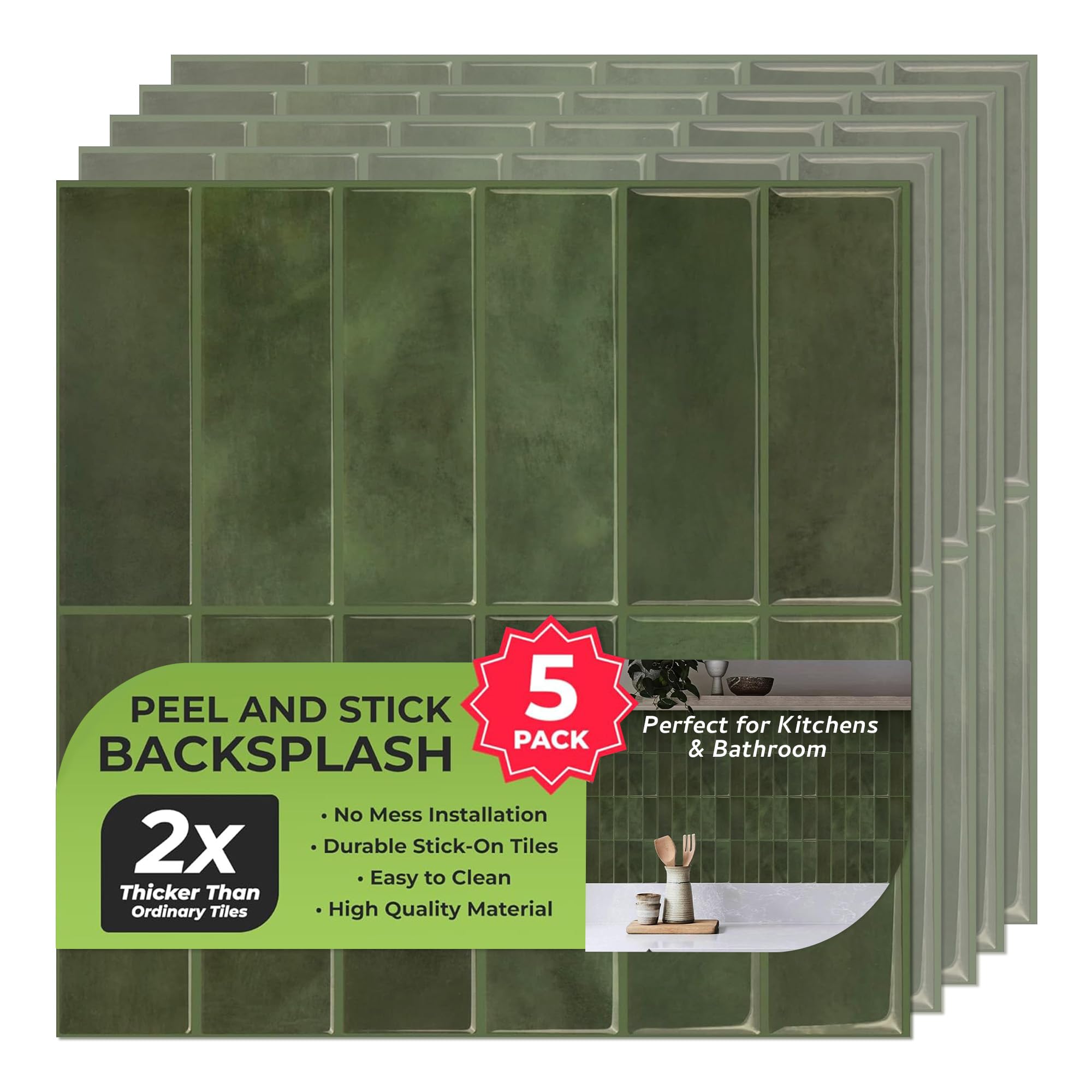 SELECT LIGHTING green 3D backsplash tile close-up showing textured depth for kitchens