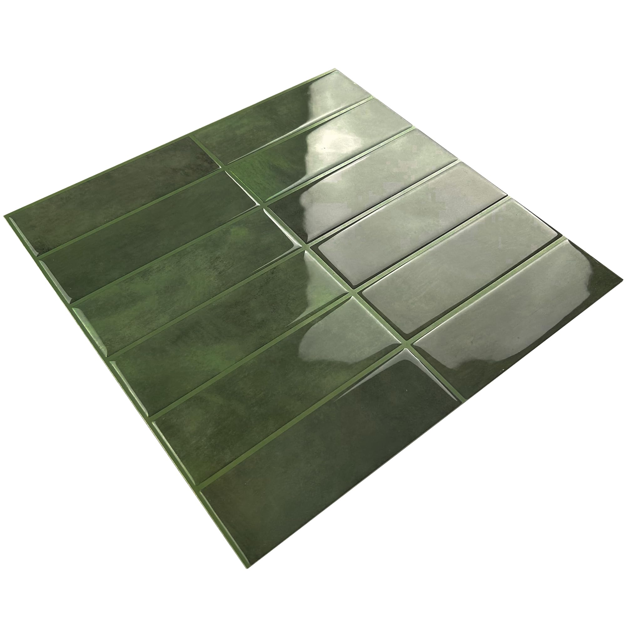 SELECT LIGHTING green kitchen backsplash on smooth wall under warm lighting