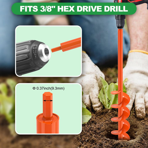 SELEWARE auger fits a 3/8-inch hex drive for quick tool attachment.