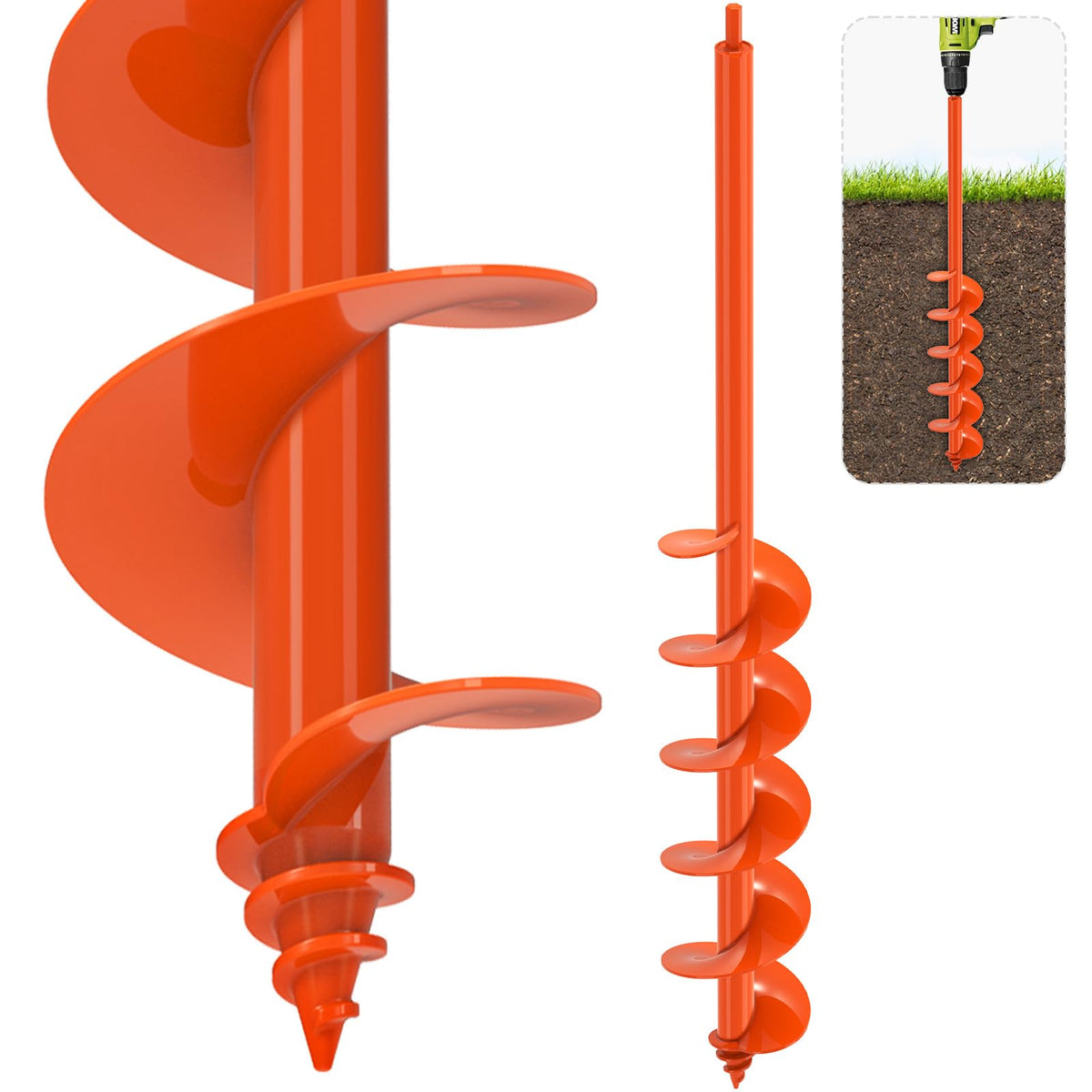 SELEWARE auger drill bit with orange coating for high visibility while planting bulbs.