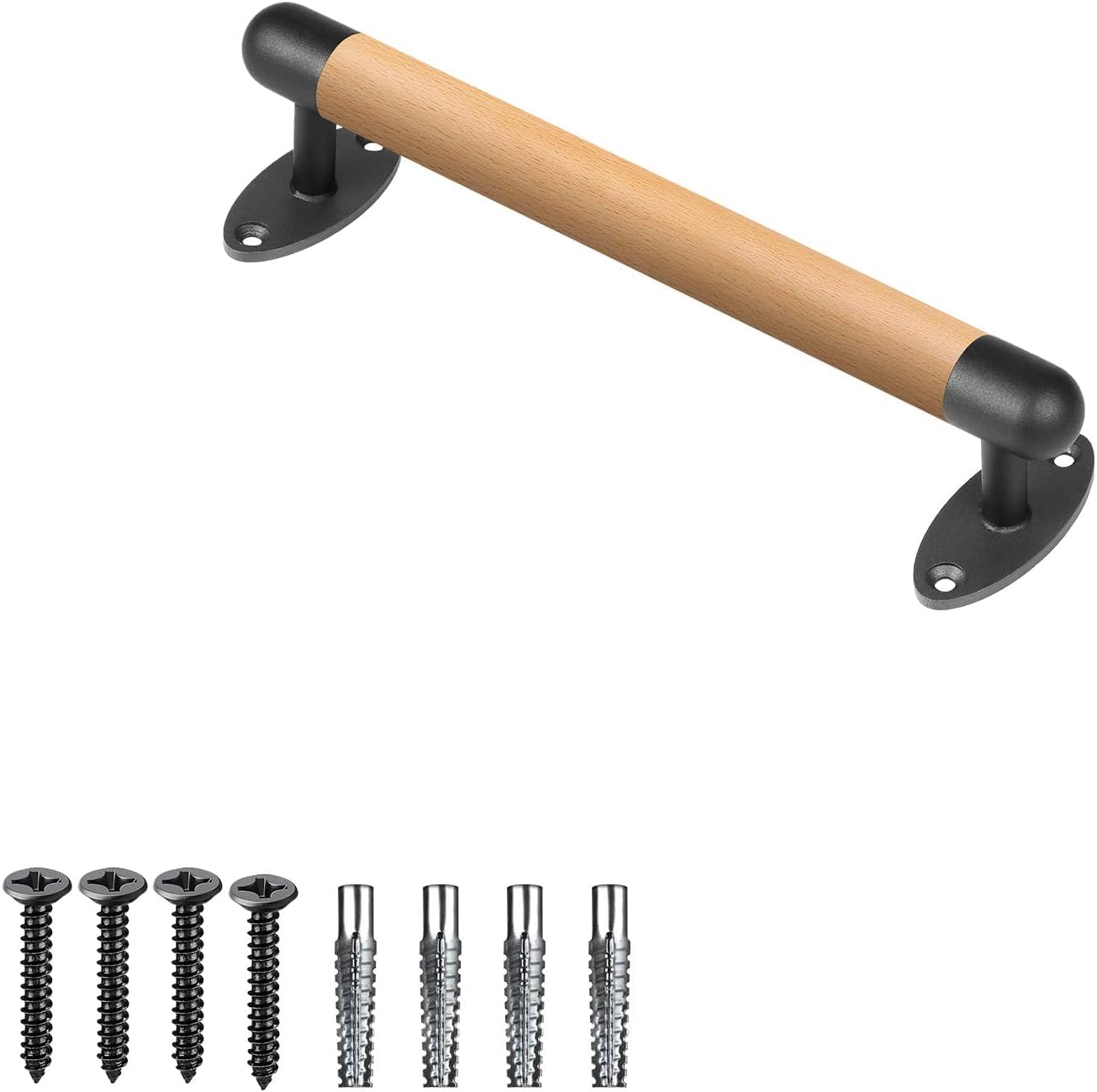 SELEWARE wood handrail with mounted metal brackets for secure installation