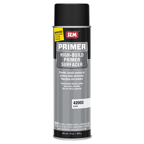 SEM 42003 primer aerosol can dispenses evenly for a smooth finish on multiple substrates.