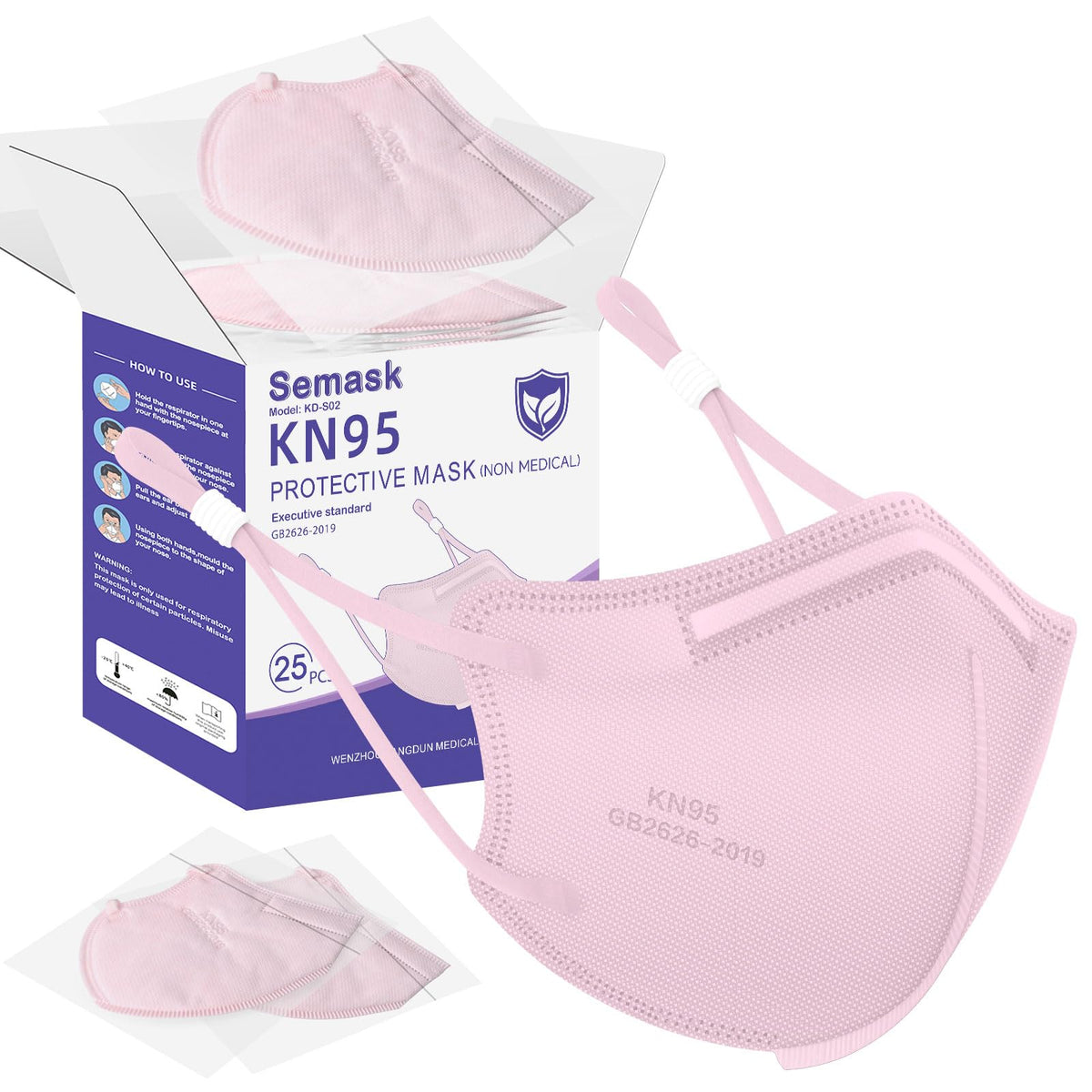 Semask KN95 adjustable masks in pink, 25-pack, for daily protection on the go.