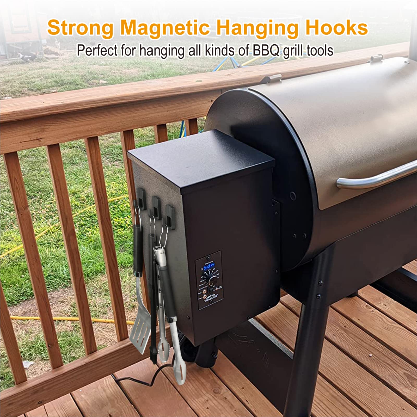 Semcide magnet hooks on fridge demonstrating kitchen organization and hanging capability