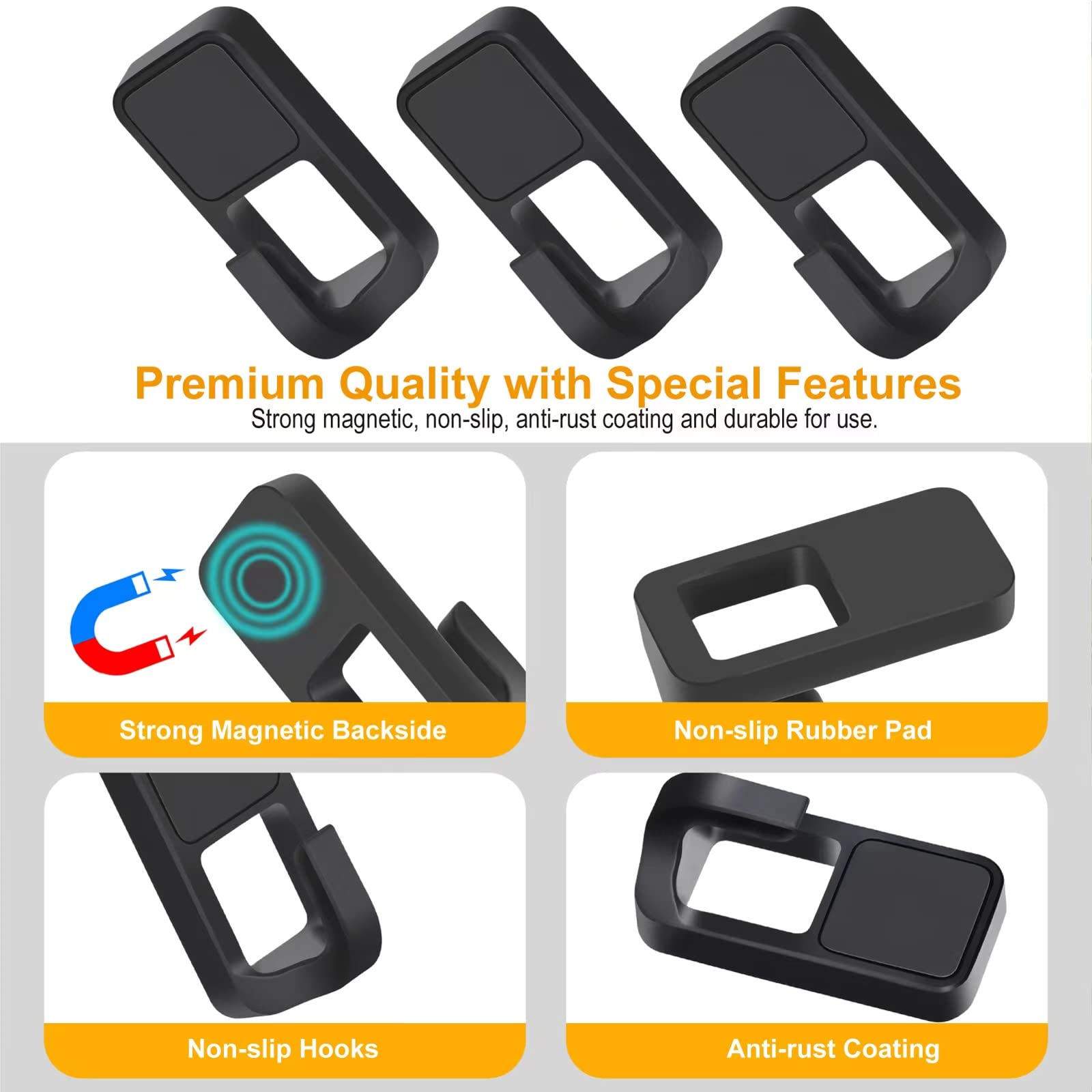 Semcide magnetic grill hooks with non-slip pads securing utensils on grill edge