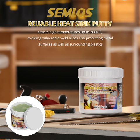 Semlos Heat Blocking Putty Jar texture demo highlights malleability for shaping.
