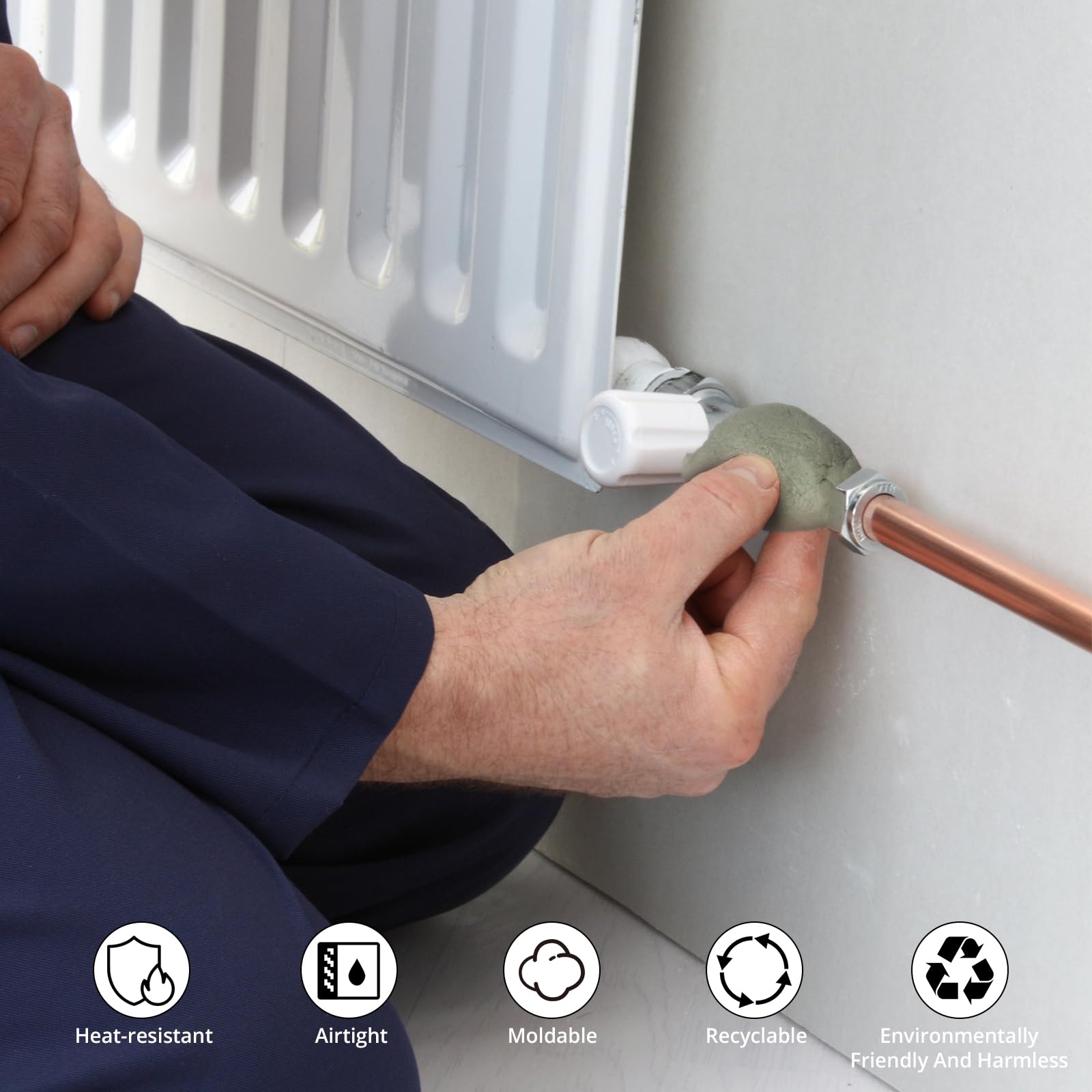 Semlos Heat Blocking Putty Jar valve-protection usage image emphasizes multi-point heat shielding.